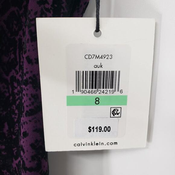 Calvin Klein Flocked Velvet Sheath Dress 8 Sleeveless Abstract  Purple Black - Picture 4 of 11
